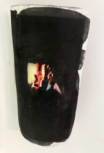 One playing card in detail, charcoal with an image