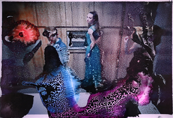 Photograph of a girl in a blue dress in an interior space