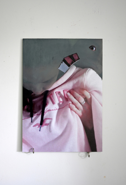 Photo collage with hand and part of face